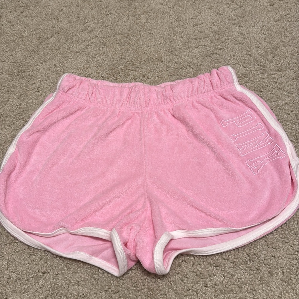 Pink Victorias Secret Varsity Beach Terry Shorts Sz M Preppy Beachy Sorority - Picture 3 of 6